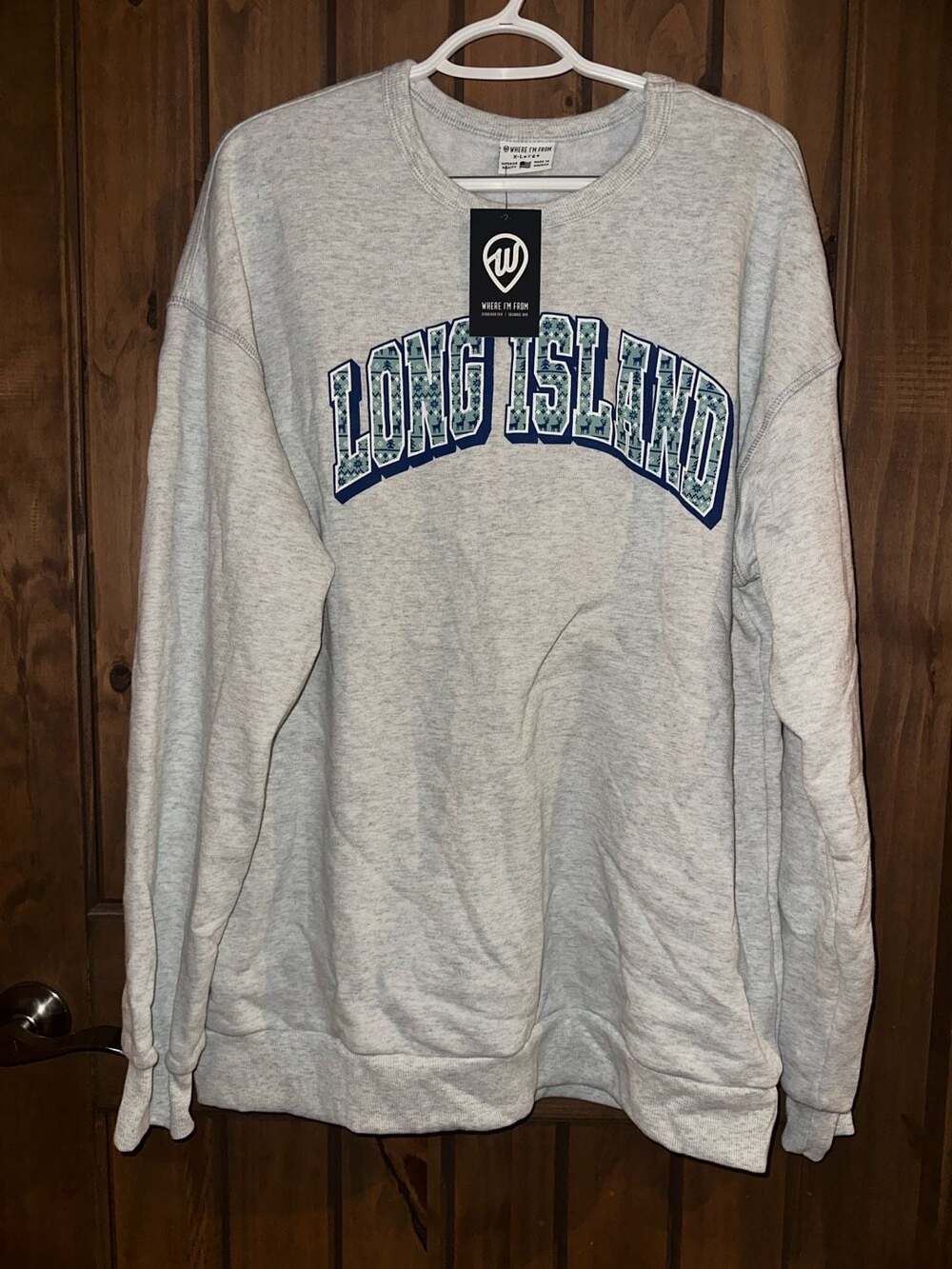 Where I'm From Long Island Holiday Script Crewneck Sweatshirt Gray X-Large